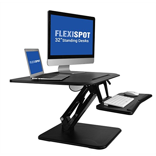 FlexiSpot 32" Standing Desk Converter, Height adjustable Stand Up Desk Riser w/ Quick Release Removable Keyboard Tray, (F3MB-M-Black)