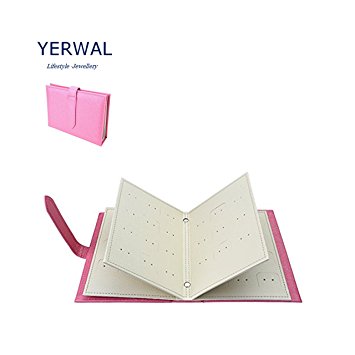 Yerwal Portable Travel Jewelry Case Earring Ring Organizer Fold Book for Rings Earrings Necklace(Pink)