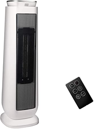 PELONIS PHTPU1501 Ceramic Tower 1500W Indoor Space Heater with Oscillation, Remote Control, Programmable Thermostat & 8H Timer, ECO Mode, Tip-Over Switch & Overheating Protection. White