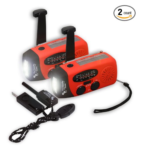 The Friendly Swede Emergency Solar Dynamo Hand Crank Radio, Smart Phone Charger and Flashlight with AM/FM/NOAA (2-PACK) With Fire Starter