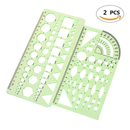 2PCS Plastic Green Measuring Templates Geometric Rulers for Office and School, Building formwork, Drawings templates by CSPRING