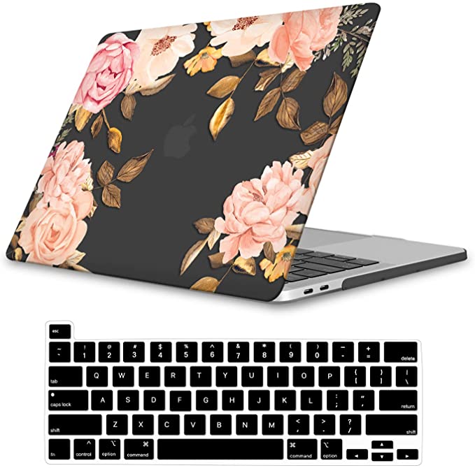 iLeadon MacBook Pro 16 Inch Case with Retina Display, Protective Soft Touch Ultra Thin Hard Shell Cover with Touch Bar and Touch ID, MacBook Pro 16 Inch Case 2019 A2141, Floral Black Base