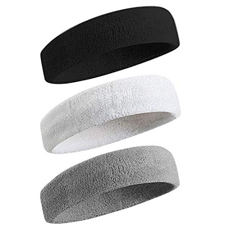 Loritta 3 Pack Sports Headbands for Men and Women, Athletic Moisture Wicking Cotton Sweatband for Tennis, Basketball, Running, Gym, Working Out