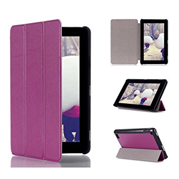 Kindle Fire 7 "2015 ,Ularmo PU Leather Case Tri-Fold Stands (Purple)
