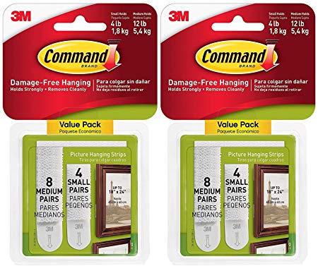 Command Picture Hanging Strips HLX1K, 4-Small, 8-Medium, 2 Pack