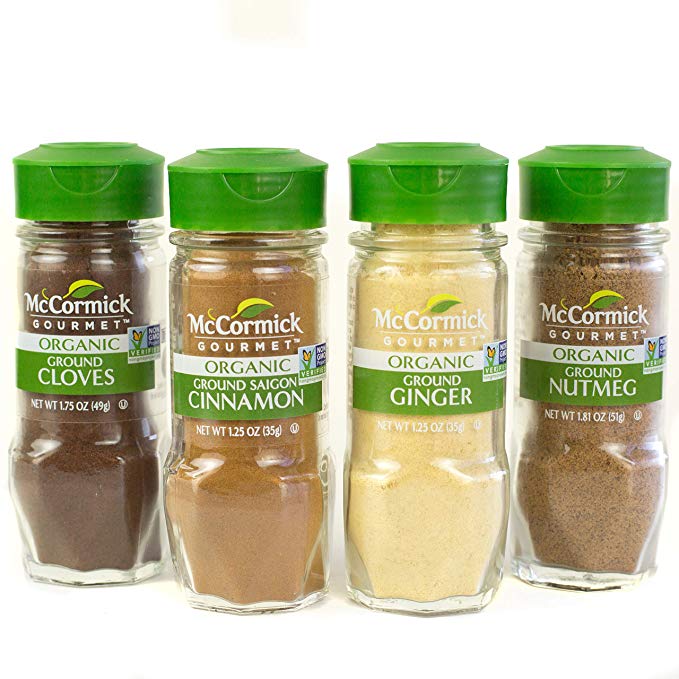 McCormick Gourmet Organic Spices, Holiday Baking Variety Pack (Cloves, Saigon Cinnamon, Ginger, Nutmeg), 4 Count