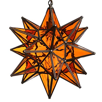 15 Inch Moravian Star Pendant Light - Dark Amber Glass