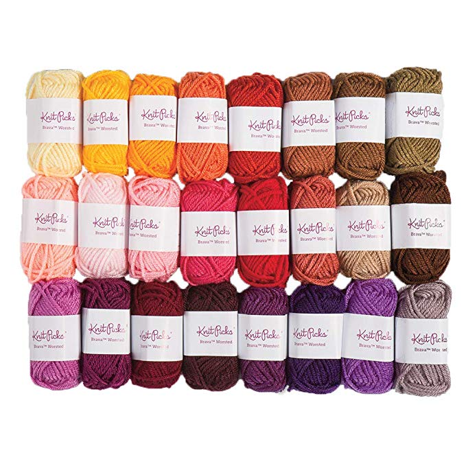 Knit Picks Brava Mini Pack Worsted Premium Acrylic Yarn - 24 Pack (10g Minis, Reds)
