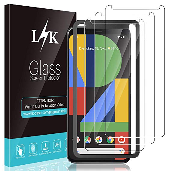 [3 Pack] L K Screen Protector for Google Pixel 4 XL, [Frame-Installation] Tempered Glass 9H Hardness, Lifetime Replacement Warranty