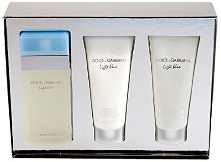 Light Blue by Dolce Gabbana 3 Piece Gift Set, 3.4 oz Eau de Toilette Spray, 3.3 oz Body Cream, 3.3 oz Shower Gel