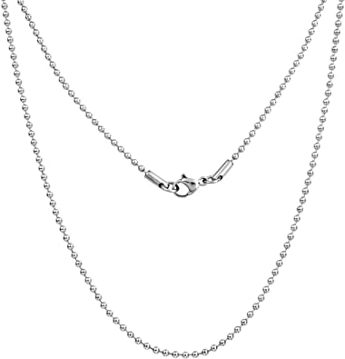 Silvadore 2mm Ball Mens Necklace - Silver Chain Stainless Steel Jewelry - Bead Neck Link Chains for Men Man Women Boys Male Military Dog Tag Pendant - 18" to 36"