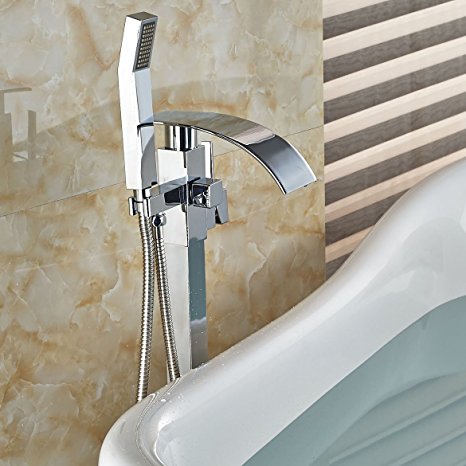 Rozinsanitary Floor Standing Bathroom Chrome Shower Faucet Bathtub Filler W/ ABS Hand Sprayer