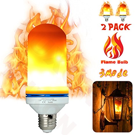 LED Flame Light Bulbs Fire Flicker Effect Lamp 3 Mode Decorative LED Bulb Flickering 5W Flame Decorations LED Lights E26 Base Vintage Unique Outdoor Fire Lights for Antique Lantern Bar Hotel 2- Pack