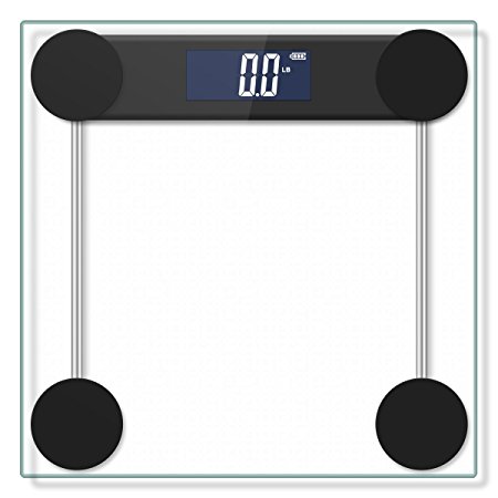 Hippih 400lb / 180kg Electronic Bathroom Scale with Tempered Right Angle Glass Balance Platform and Advanced Step-On Technology, Digital Weight Scale has Large Easy Read Backlit LCD Display