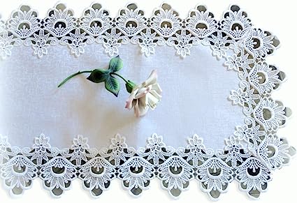 Lace Dresser Scarf Table Runner White Flower European Doily 36"