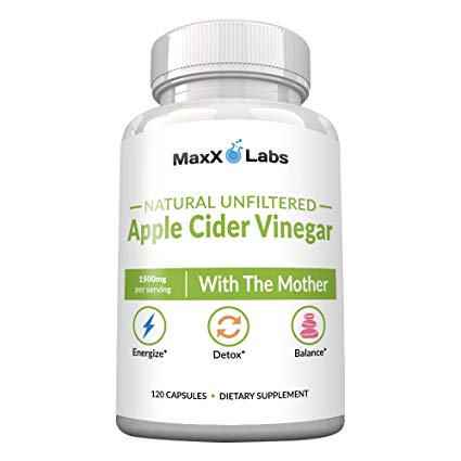 Raw Apple Cider Vinegar Capsules With Mother, 1500mg of Unfiltered, Pure, Natural, Energy Boosting, Detox ACV, Fast Weight Loss Pills For Women & Men, Bloating Relief. Gluten-Free, Non-GMO Supplements