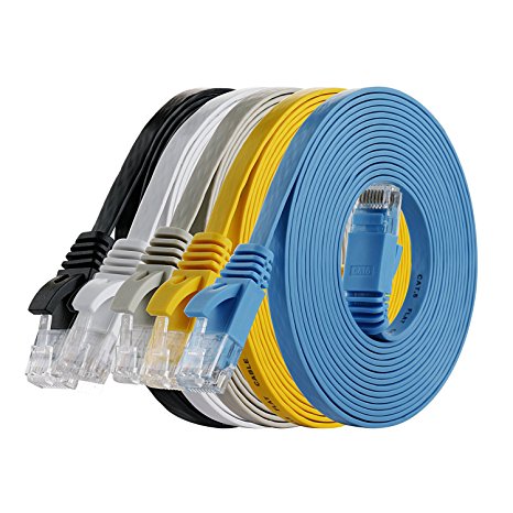Cat 6 Ethernet Cable 10ft (At a Cat5e Price but Higher Bandwidth) Flat Internet Network Cable - Cat6 Ethernet Patch Cable Short - Cat6 Computer Cable With Snagless RJ45 Connectors ( 5 PACK ) ¡­