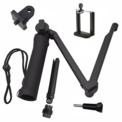 The Best Monopod Adjustable Selfie Stick Hand Grip Arm Tripod Mount for GoPro Hero 5/4/3 /3/2/session with Free Phone Clip for iPhone/Android Phone