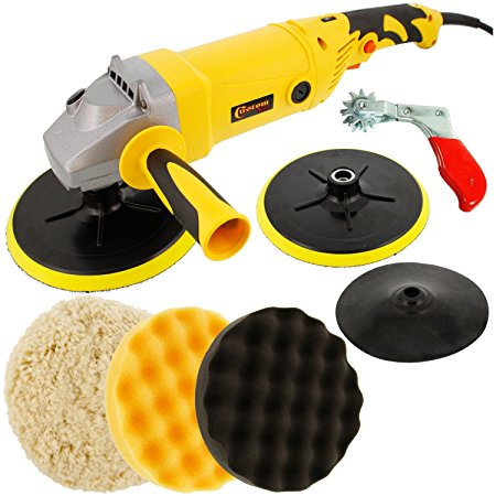 Custom Shop Heavy Duty Variable Speed Polisher Now Included with a Free Professional 3 Pad (Waffle Foam & Wool) Buffing and Polishing Kit with 2 Waffle Foam & 1 Wool Grip Pads with 5/8" Threaded Grip Backing Plate