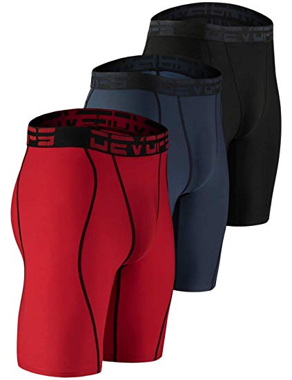 DEVOPS Men's 3 Pack Sports Performance Active Compression Cool Dry Baselayer Shorts