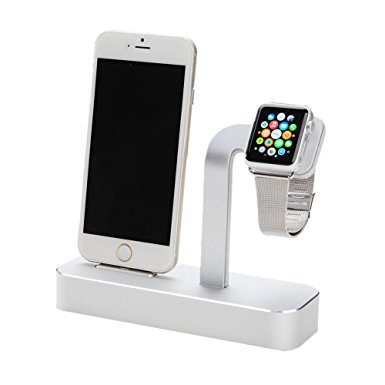 Taotree Apple Watch & iPhone Stand, 2 in 1 Aluminum Desk Charging Station, Apple Watch Charging Stand Cradle Holder Dock for iWatch 38mm/42mm, Premium Charging Stand for iPhone (Silver)