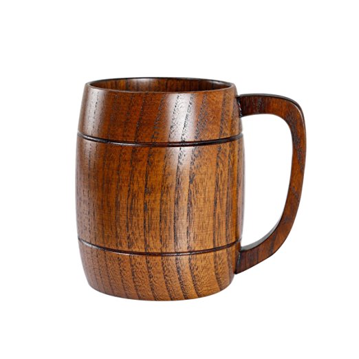 Geeklife Camphorwood Handcraft Beer Mug ,Crafted Wooden Drinkware with Handle, Brown (400ml)