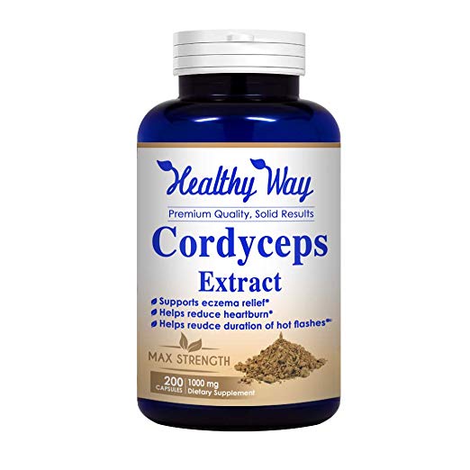 Healthy Way Pure Cordyceps Extract 1000 mg 200 Capsules (Non-GMO & Gluten Free) Cordyceps Sinensis - Healthy Immune Support, Energy & Immunity Booster - 100% Money Back Guarantee Order Risk Free!