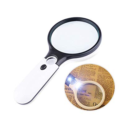 Magnifying Glass with Lights 3 LED,Optimal Shop 3X Handheld Magnifier Set with Lights and 45X Jewellery Jewelry Loupe for Seniors Reading, Maps,Collection,Jewelry Hobbies