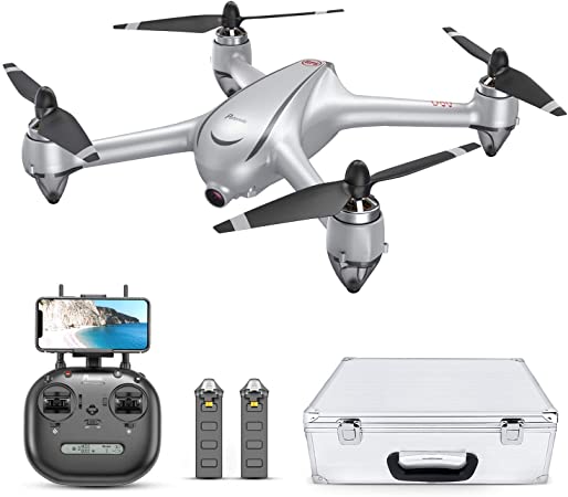 Potensic D80 GPS Drone with Camera for Adults, 2K FHD Camera, 2Battery 40Min Quadcopter with Brushless Motor, Auto Return Home, Follow Me, Long Control Range, Includes Aluminum Carrying Case-Sliver