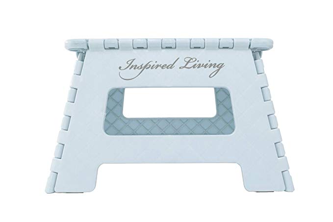 Inspired Living Ultra-Slim Step Stool - Heavy Duty: Folds 2" Wide / 9" High x 14" Long (When Fully Open) in Glacier Blue - Holds Up to 330 Lbs