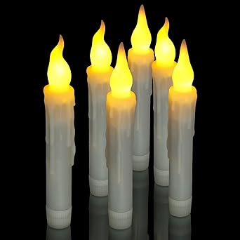 6pcs Flameless Taper Candles with Timer, PChero 6.7" LED Battery Operated Tapered Candlesticks with Warm Yellow Flickering Flame, Dripless Candles for Church Themed Party Home Decorations
