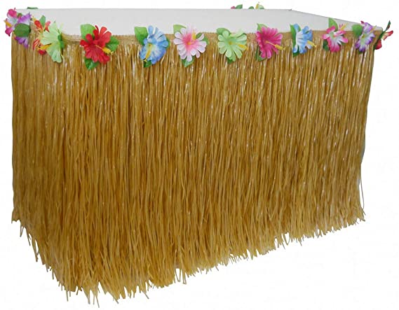 AniiKiss Table Grass Skirt for Hawaiian Hula Luau Party Decoration Table Decor Supplies (Festucine, 9 ft)