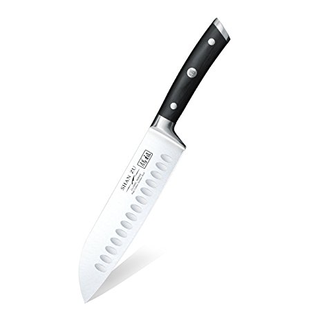 SHAN ZU Santoku Knife 7 Inches German High Carbon Stainless Steel Knife with Black Handle