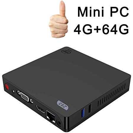 Mini PC Fanless, Z83V Windows 10 (64-bit), Intel Quad-Core Atom x5-Z8350 Mini Desktop Computer 4GB/64GB, with HDMI/VGA Port, 2.4/5.8G WiFi,1000M LAN, BT4.0, Support Auto Power On, Mounting Bracket