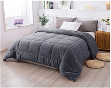 KASENTEX Luxury Plush Sherpa Comforter, Cozy Reversible - Goose Down Alternative Fill, Machine Washable Bedding, Excalibur Grey, Twin/Twin XL Size