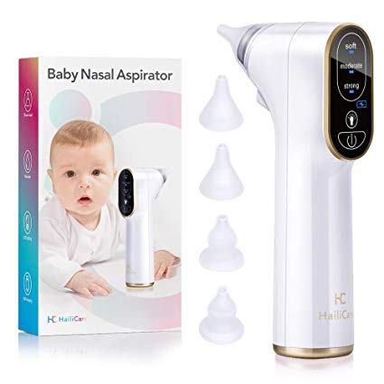 Baby Nasal Aspirator Electric, HailiCare Nose Cleaner Baby Nose Sucker and Snot Sucker Nose Suction for Newborns and Toddlers with 4 Silicone Tips and 3 Suction Levels