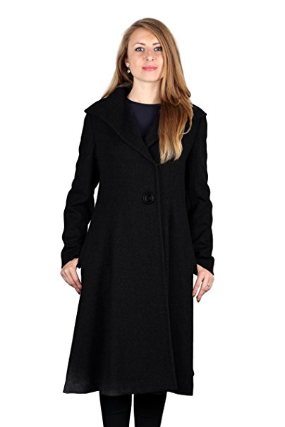 Vera Wang Woman's Isabella Black Wool Blend Fit & Flare Basic Long Dress Coat