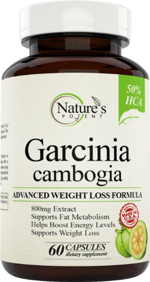 Pure Garcinia Cambogia Extract 800 mg with HCA - Natural Weight Loss Supplement, Carb Blocker & Appetite Suppressant (60 Capsules) Pharmaceutical Grade - Made by Nature's Potent. (1)