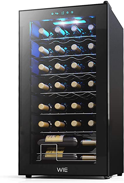 WIE 28 Bottle Wine Cooler Refrigerator Compressor Wine Fridge for Home Freestanding Wine Cellars White Red Digital Control Auto-Defrost Double-layer Glass Door 41°F-64°F Cooling Wine Refrigerator