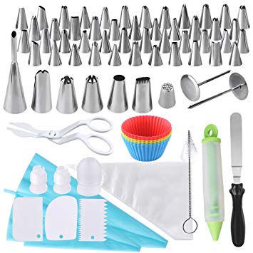 AUSTOR 100 Pieces Cake Decorating Tips Kit Stainless Steel Piping Nozzles Cupcake Mould Cake Icing Bags and Nozzles Set