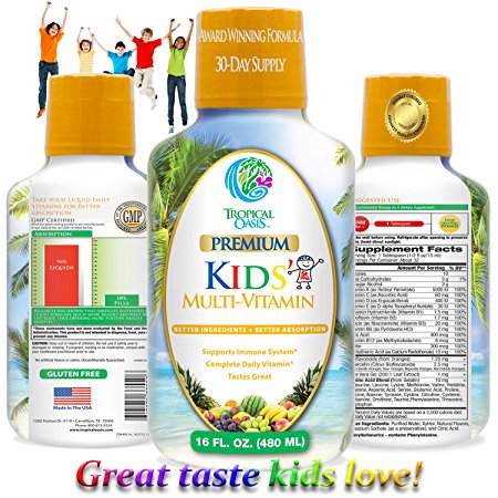 Premium Children's Liquid Multivitamin & Superfood - 100% Daily Value of 14 Vitamins, 66 Minerals and 23 Amino Acids for Kids Ages 4+. Great Tasting, Non-GMO, Sugar Free - Max Absorption! - 32 Serv.