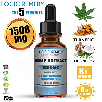 LOGIC REMEDY The 5 Elements 1500 mg Hemp Oil-Pain, Anxiety Relief, Healthy Mood, Sleep, Skincare Support (Coconut, Turmeric, Vitamin D3&K2)