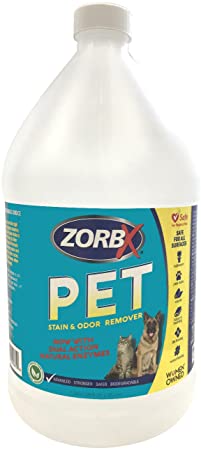 ZORBX New Pet Dual Action Natural Enzyme Stain and Odor Remover - All Natural Double Enzyme Formula, Safe on All Surfaces, Works Every time, Couch - Carpet - Hardwood Floor - Fabric Cleaner (1 Gal.)