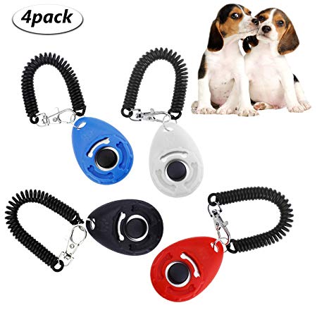 Buluri Pet Dog Training Clicker with Wrist Band for Clicker training, 4 Pack Professional Dogs Puppy Cats Birds Pet Training Clicker