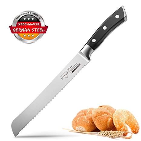 Bread Knife Serrated Slicer Kitchen Knife 8 Inch Forged Scalloped Blade High Carbon Stainless Steel Razor Sharp Ergonomic Handle Non Slip