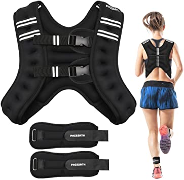 PACEARTH Weighted Vest with Ankle/Wrist Weights 6lbs/12lbs Adjustable Body Weight Vest with Reflective Stripe Workout Equipment for Strength Training, Cardio, Walking, Jogging, Running for Men Women