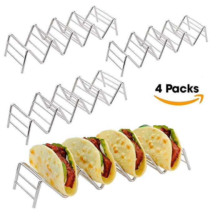 4 Pack Taco Holders, Stainless Steel Stand Taco Rack Holders Space 4 or 5 Hard Soft Shell Tacos For Baking Dishwasher Oven