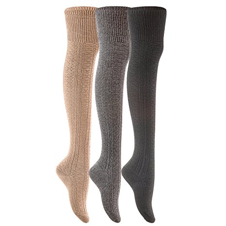 Lovely Annie Women's 3 Pairs Fashion Thigh High Cotton Socks Size 6-9(US)