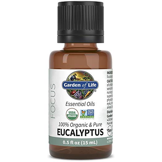 Garden of Life Essential Oil, Eucalyptus 0.5 fl oz (15 mL), 100% USDA Organic & Pure, Undiluted & Non-GMO - for Diffuser, Aromatherapy, Meditation - Clarity & Focus, Stimulate, Invigorate, Refresh