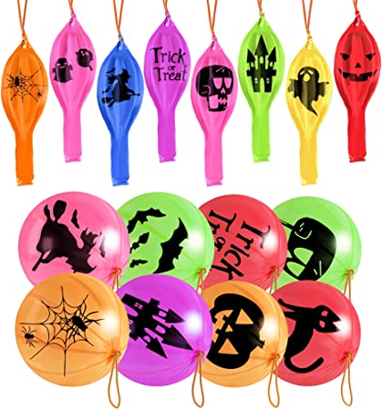 36Pcs Halloween Punch Balloons Halloween Party Favors Decorations Hanging Punching Balloons for Kids Toys Games Party Supplies Gifts 12 Styles Assorted Colors(color random)